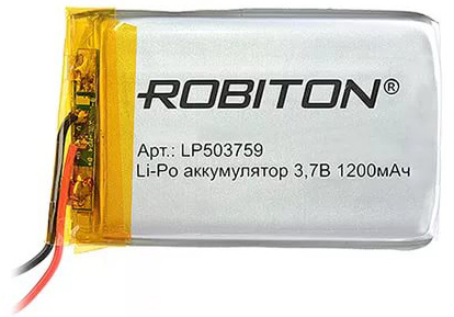 Аккумулятор 3.7В 1200мАч ROBITON LP503759 литиево-полимерный размеры 55х36,5х5 мм 