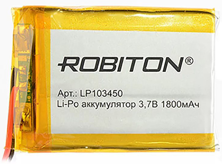 Аккумулятор 3.7В 1800мАч ROBITON LP103450 литиево-полимерный размеры 53,5х34х8мм 