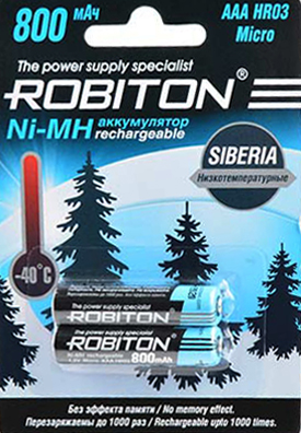 Аккумуляторы AAA (R3) 800mAh 1.2v NiMh ROBITON SIBERIA низкотемпературные, ЦЕНА ЗА ПАРУ 