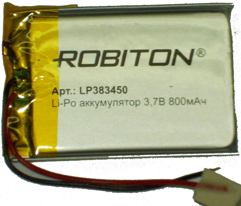 Аккумулятор 3.7В 800мАч ROBITON LP383450 размеры 51х34х4мм 