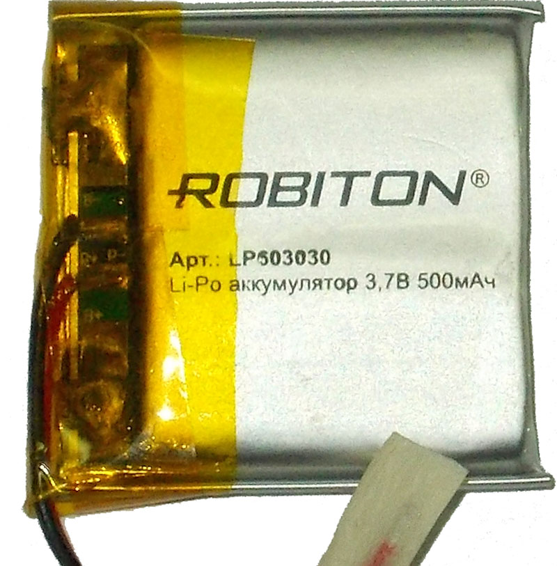 Аккумулятор 3.7В 500мАч ROBITON LP603030 размеры 30х30х6,2мм 
