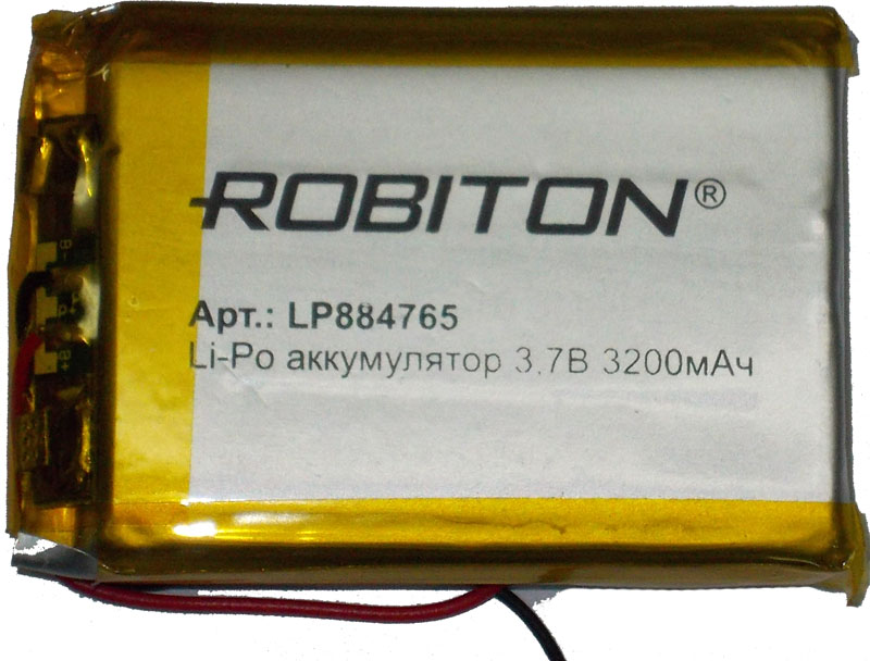 Аккумулятор 3.7В 3200мАч ROBITON LP884765 размеры 59х41,5х8,8 мм 