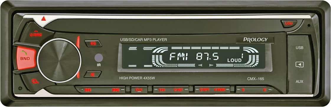 Авторесивер MP3 PROLOGY CMX-165 4x55 Вт / BT/ USB/ SD/ AUX/ FM/ 4 RCA красная подсветка