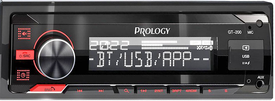 Авторесивер MP3 PROLOGY GT-200 4x55 Вт / BT/ USB/ SD/ AUX/ FM/ 6RCA синяя подсветка