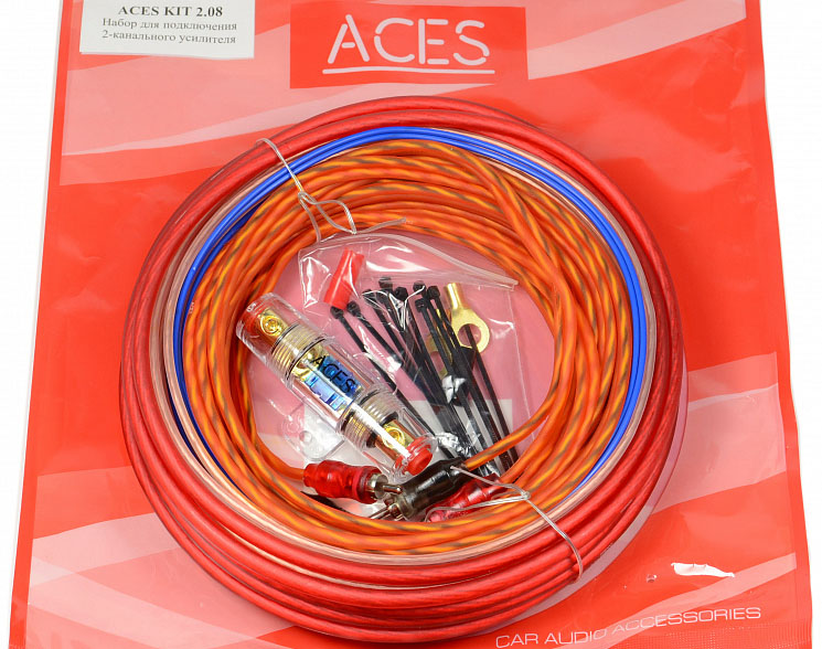Комплект проводов ACES KIT 2.08 для 2-хканального усилителя, 8AWG (мягкая упаковка)