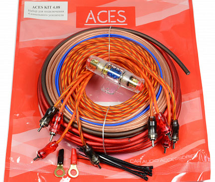 Комплект проводов (КИТ) ACES KIT4.08 для 4-хканального усилителя, 8AWG.