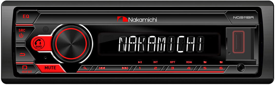 Авто MP3 NAKAMICHI NQ-511BR 4x50Вт / BT/ USB/ AUX/ FM/ 4RCA красная подсветка