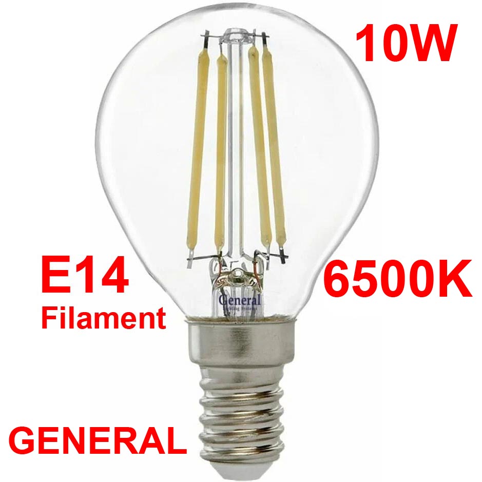   220v GENERAL Filament LED  E14 10W 6500k 