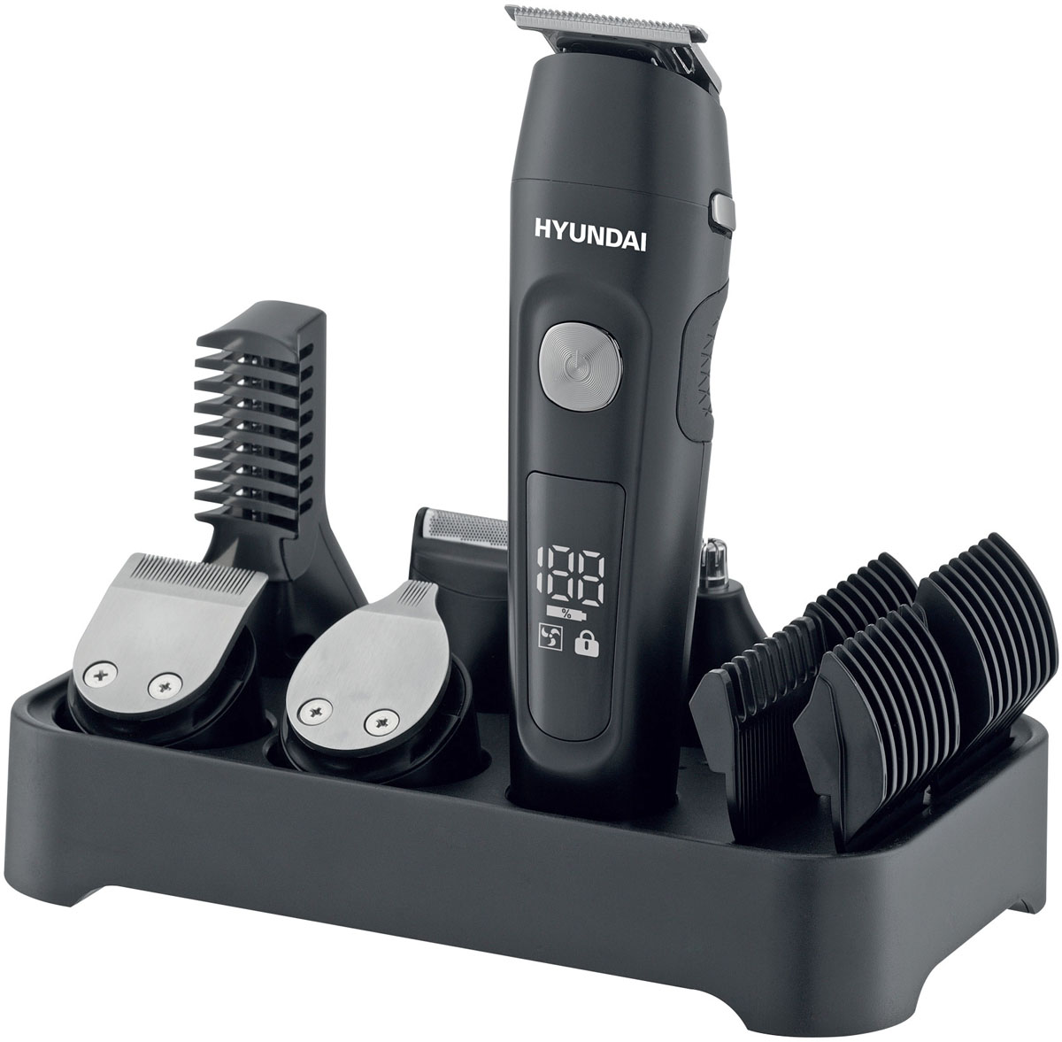 Машинка для стрижки волос HYUNDAI H-HC7120 аккумулятор 0,6 Ah, дисплей заряда, 5 сменных инструментов, 2 скорости,