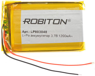 Аккумулятор 3.7В 1200мАч ROBITON LP803048 литиево-полимерный размеры 55х36,5х5 мм 