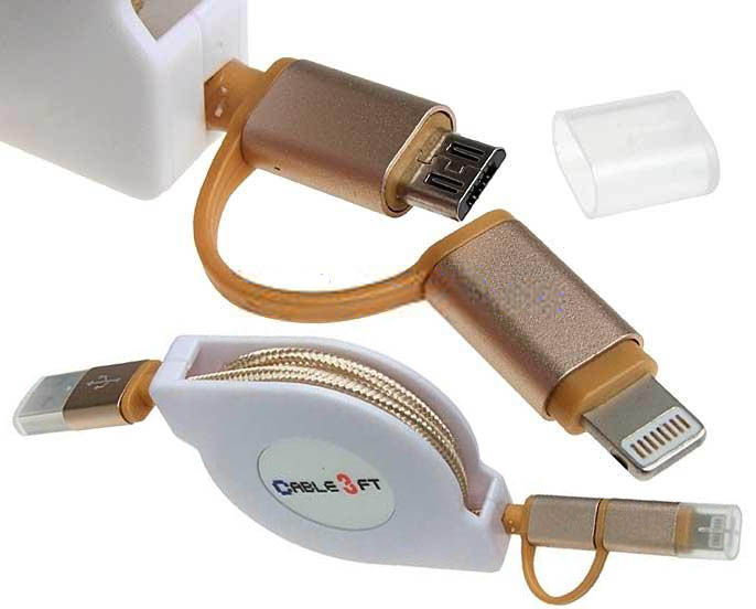 800(2)-R Кабель USB AM - IPhone+MicroUSB рулетка, Umi-0007 1m 
