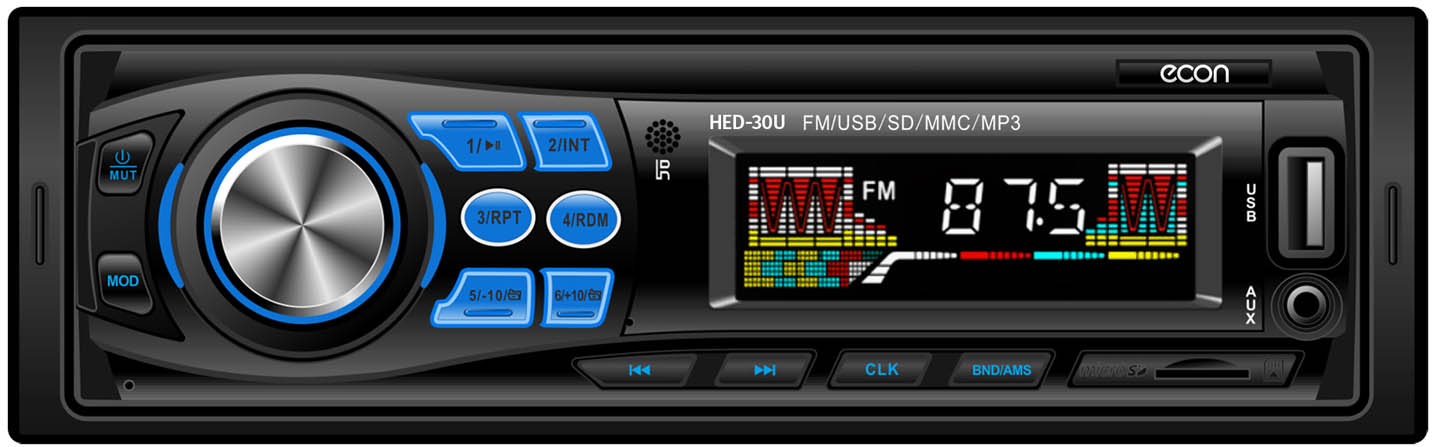 Авто MP3 ECON HED-30U 4x45Вт / USB/ AUX/ FM