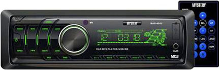 Авто MP3 MYSTERY MAR-404U 4x50Вт / USB/ SD/ AUX/ FM/ 2RCA зеленая подсветка