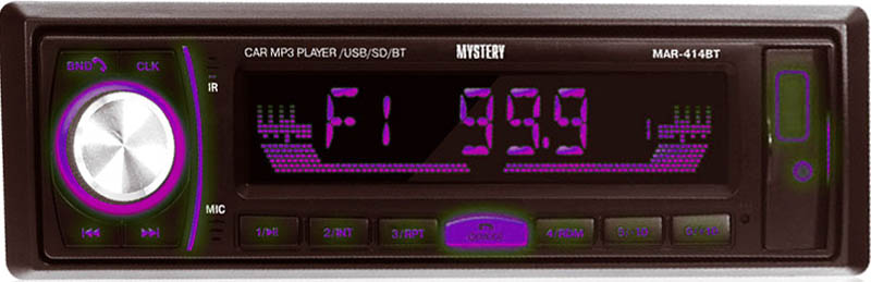Авто MP3 MYSTERY MAR-414BT 4x55Вт /BT/ USB/ SD/ AUX/ FM/ 4RCA цветная подсветка