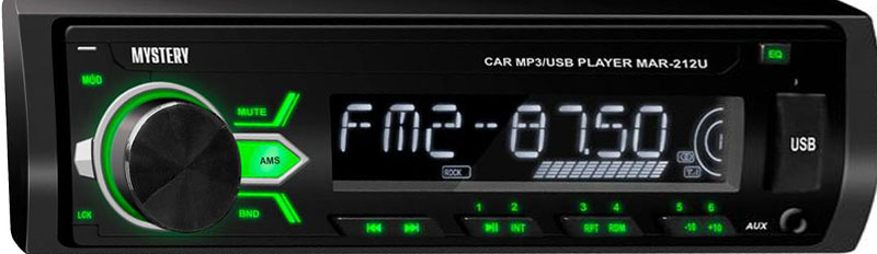 Авто MP3 MYSTERY MAR-212U x50 Вт,MP3,USB,AUX, зеленая подсветка