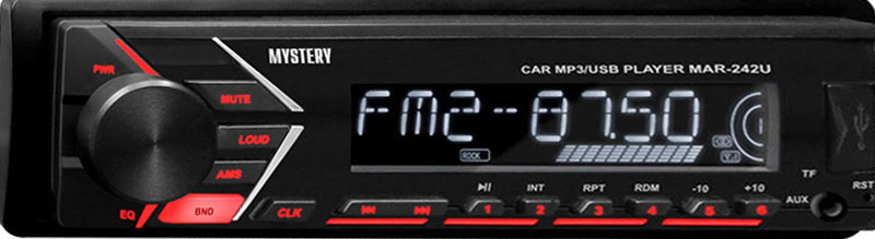 Авто MP3 MYSTERY MAR-242U 4x50Вт / USB/ SD/ AUX/ FM/ 4RCA красная подсветка