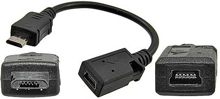 D79a Переходник гн. mini USB F >=> шт. micro USB M гибкий 0,1м 