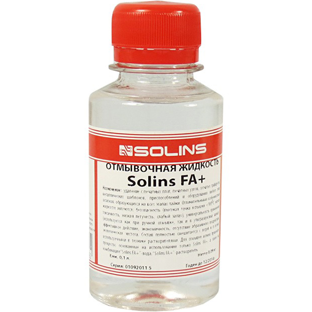Промывочный концентрат SOLINS FA+ 0,1л. Для отмывки всех флюсов после пайки. Разбавляется любыми растворителями, 