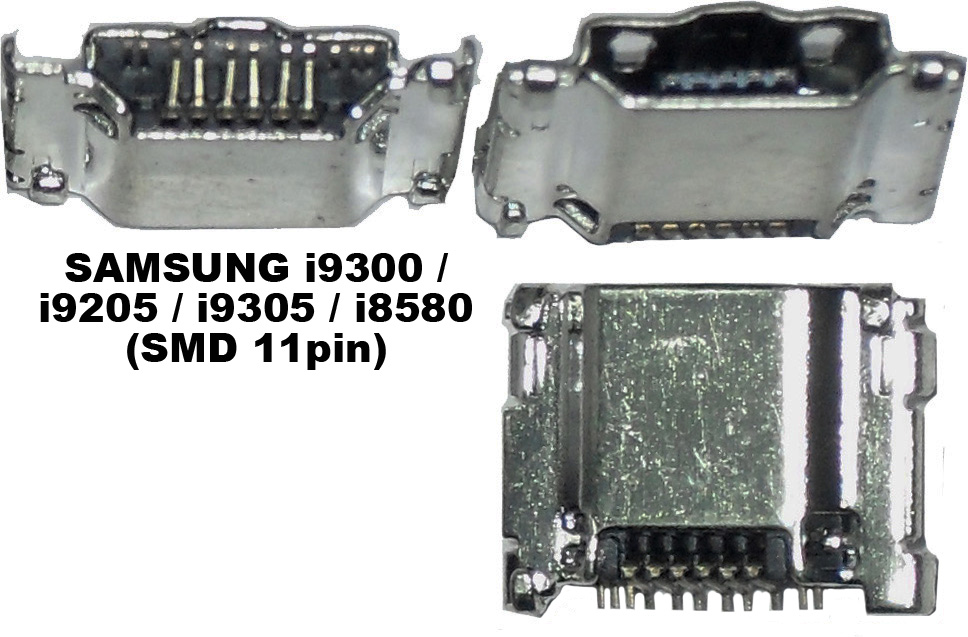 U42 Гнездо Micro USB (5F) SAMSUNG i9300/i9205/i9305/i8580 (SMD 11pin) на поверхность платы. 