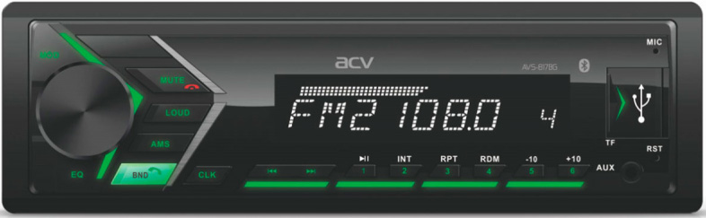 Авторесивер MP3 ACV AVS-817BG ремонтный 4x50Вт / BT/ USB/ SD/ AUX/ FM зеленая подсветка