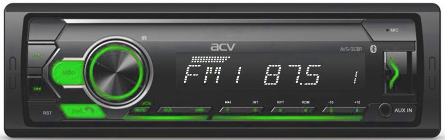 Авто MP3 ACV AVS-912BG 4x50Вт / BT/ USB/ SD/ AUX/ FM зеленая подсветка