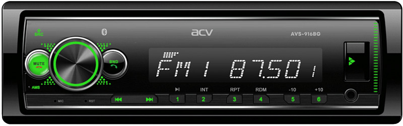 Авто MP3 ACV AVS-916BG 4x50Вт / BT/ USB/ SD/ AUX/ FM зелёная подсветка
