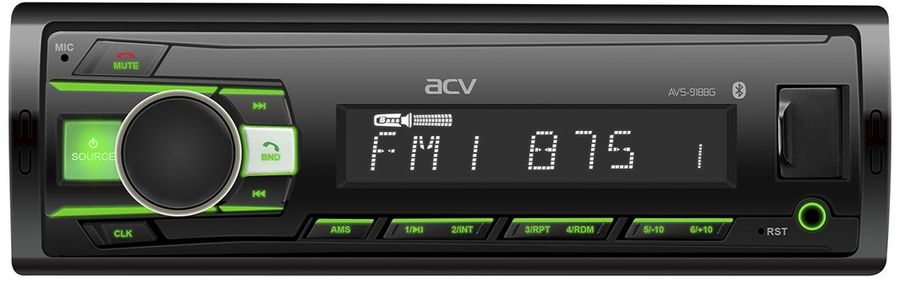 Авто MP3 ACV AVS-918BG 4x50Вт/ BT/ USB/ SD/ AUX/ FM/ 4RCA зеленая подсветка