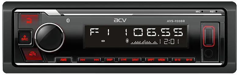 Авто MP3 ACV AVS-920BR 4x50Вт/ BT/ USB/ SD/ AUX/ FM красная подсветка