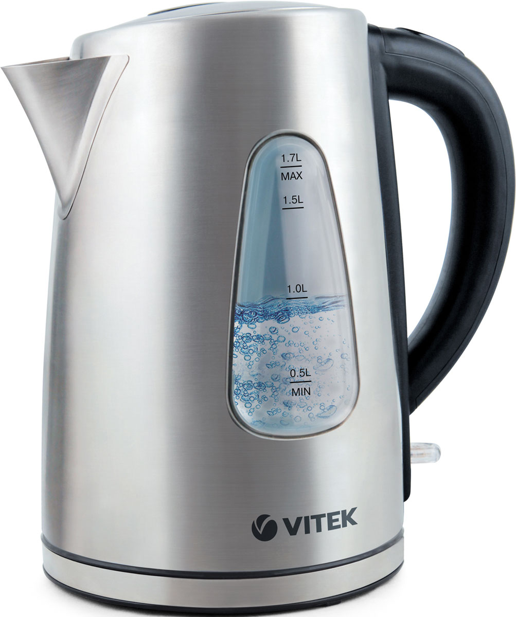 Чайник VITEK VT-7007 2200W, 1.7л, сталь, вращается на подставке, окно