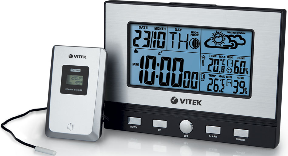Беспроводная метеостанция VITEK VT-3533 Температура и влажность в помещении и на улице. Беспроводной датчик. Часы. Будильник. Питание автономное.
